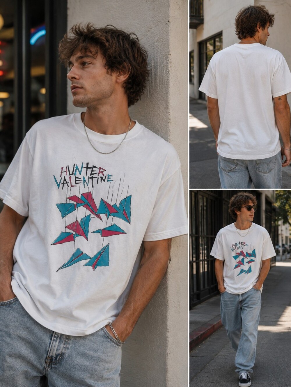 Vintage Hunter Valentine Graphic Tee in White with Teal & Magenta Accents